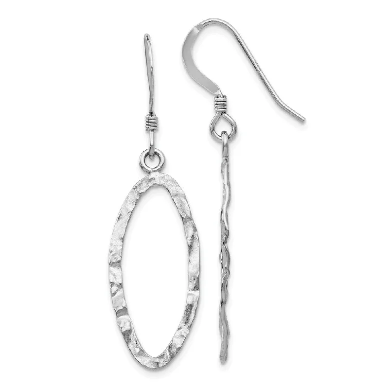 Knit bead earrings-25mm Hammered Oval Dangle Earrings in Sterling Silver