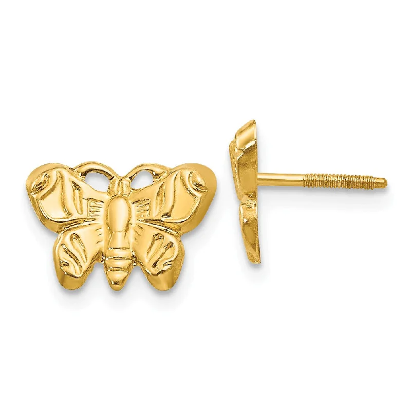 Plain stud earrings-Kids 10mm Butterfly Screw Back Earrings in 14k Yellow Gold