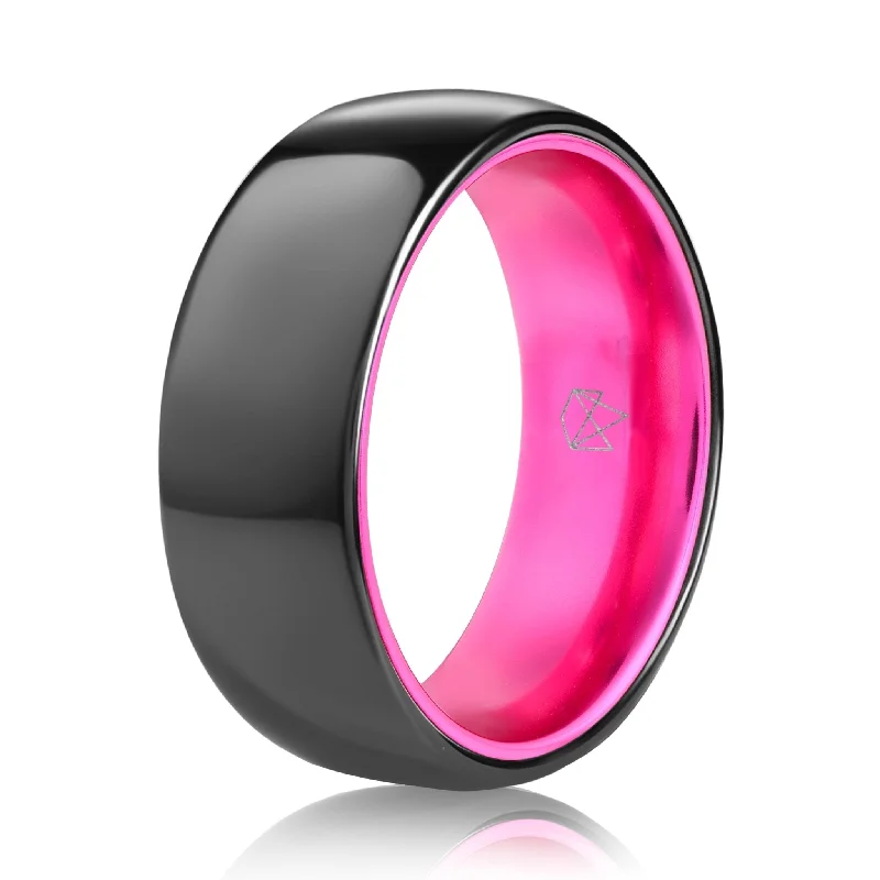 Oval stone rings-Black Ceramic Ring - Resilient Pink