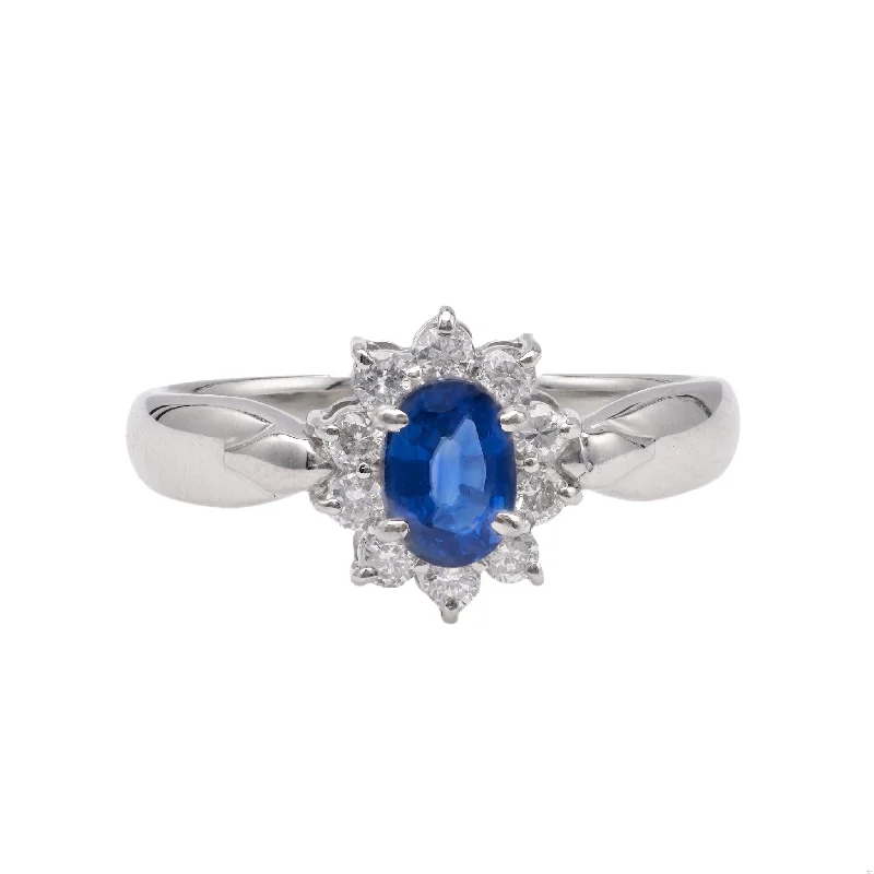 Subtle heart rings-Sapphire Diamond Platinum Cluster Ring