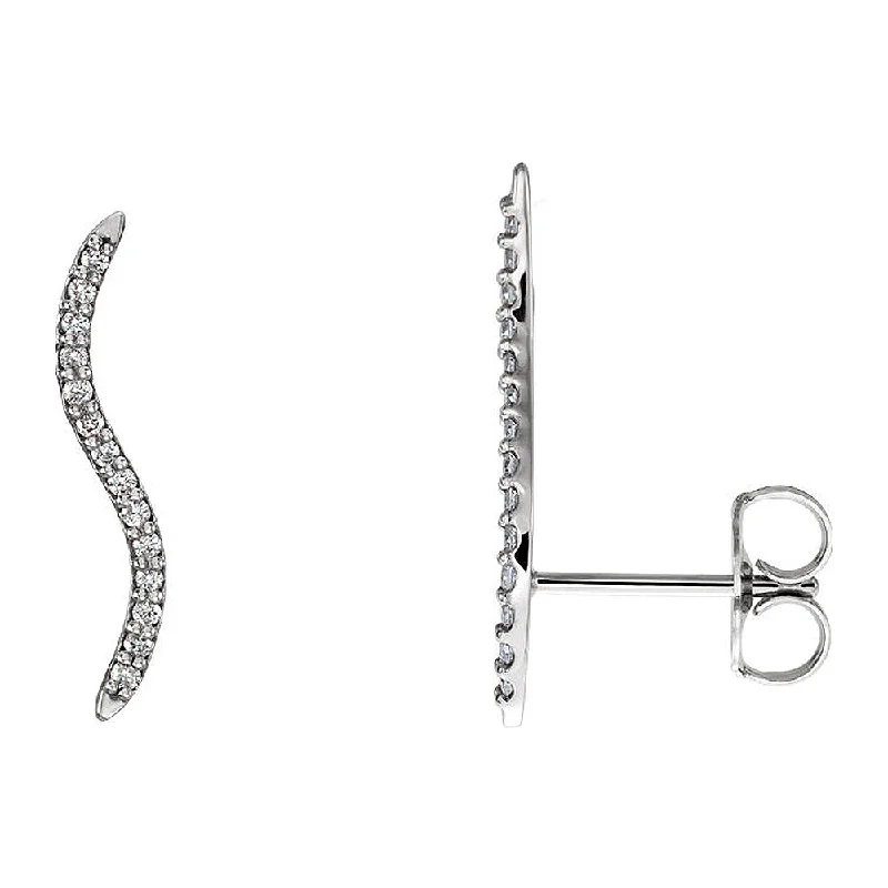 Bowed loop earrings-2.3 x 19mm 14k White Gold 1/6 CTW (G-H, I1) Diamond Wavy Ear Climbers