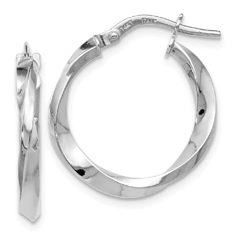 Sacred cross earrings-14k White Gold Polished Twisted Round Hoop Earrings, 20mm (3/4 Inch)