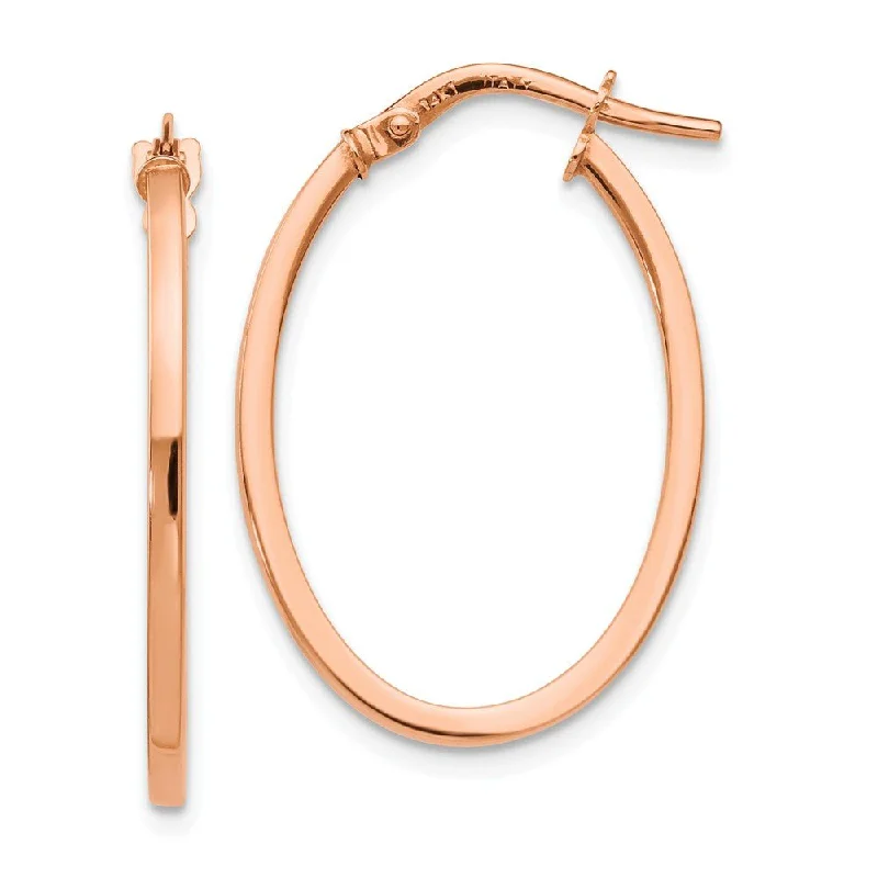 Etched art earrings-1.5mm Square Tube Oval Hoop Earrings in 14k Rose Gold, 26mm (1 Inch)