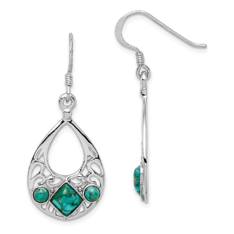 Bold cuff earrings-Teardrop Turquoise Dangle Earrings in Sterling Silver