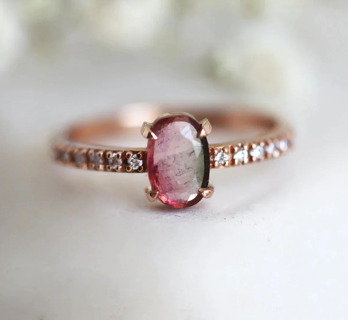 Bowed loop rings-Jolene Watermelon Tourmaline Ring With Diamonds