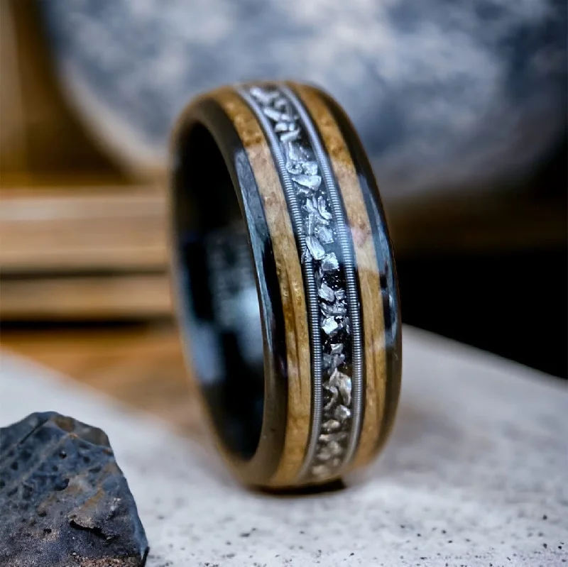 New moon rings-“The Space Cowboy”  ✓Kentucky Bourbon Barrel™✓Black Ceramic ✓Guitar String ✓Meteorite