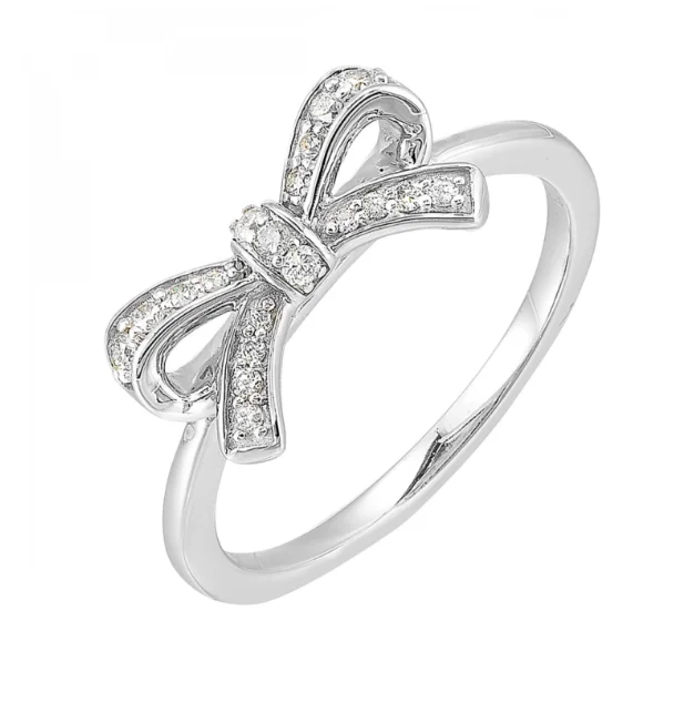 Vine carved rings-10K White Gold 0.14cttw Diamond Bow Ring