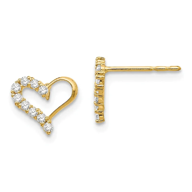 Sacred cross earrings-Kids Cubic Zirconia Open Heart Post Earrings in 14k Yellow Gold