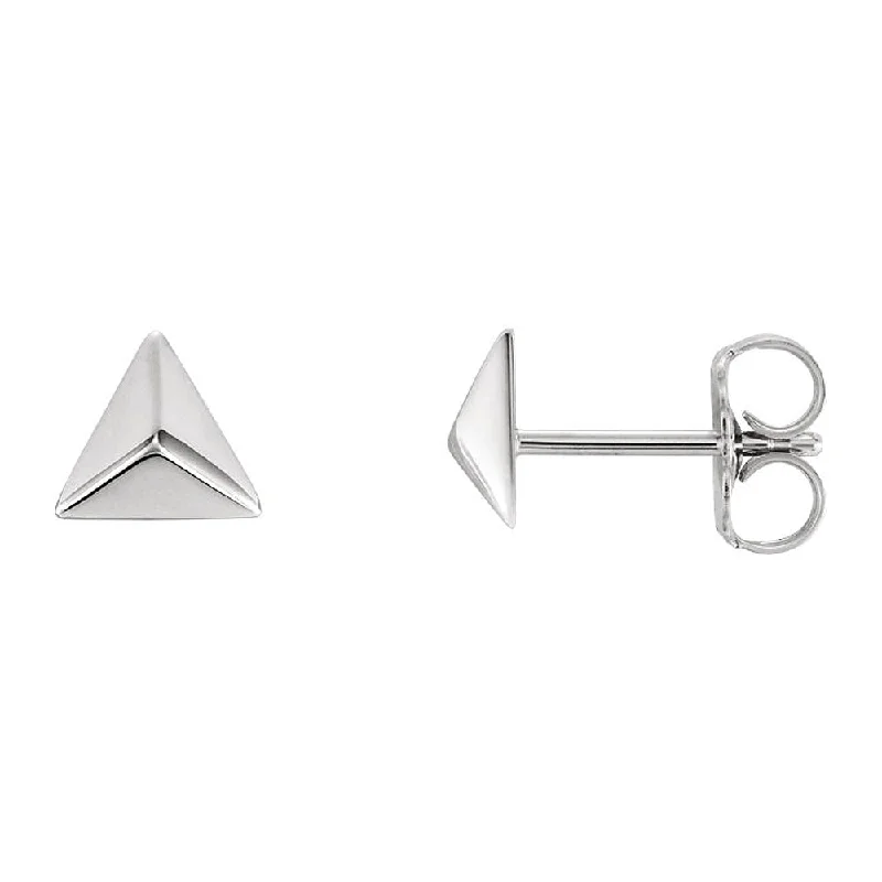 Sacred cross earrings-5.5mm (3/16 Inch) 14k White Gold Small Triangle Pyramid Post Earrings