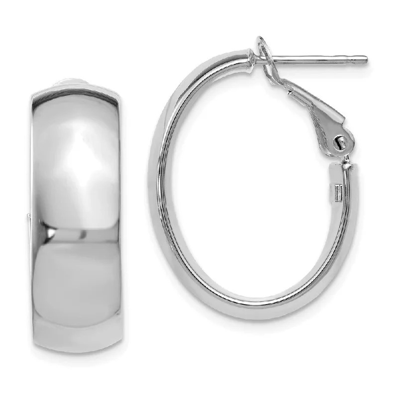 Warding eye earrings-7.6mm x 23mm (7/8 Inch) Polished 14k White Gold Omega Back Oval Hoops