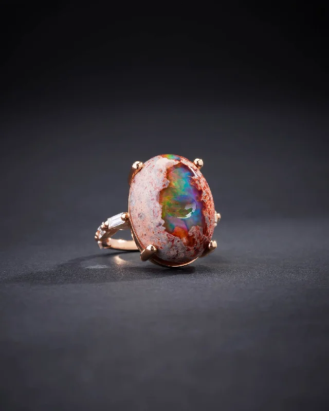 Trapezoid shape rings-One of a Kind Mexican Opal Galaxy Ring