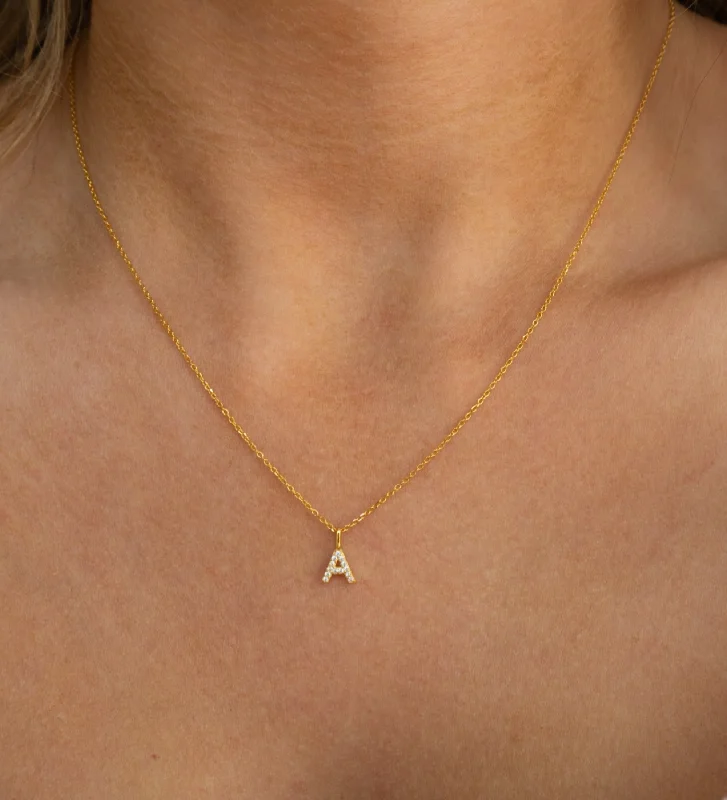 Classic style necklaces-Mini Pave Initial Necklace | Gold