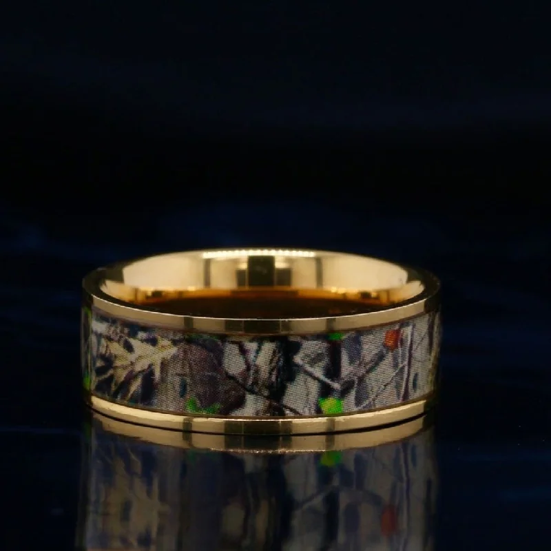 Sweeping art rings-14K Gold Camo Ring Camouflage Wedding Band