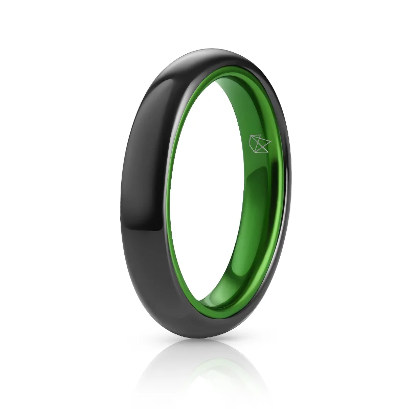 Oval design rings-Black Ceramic Ring - Resilient Green - 4MM