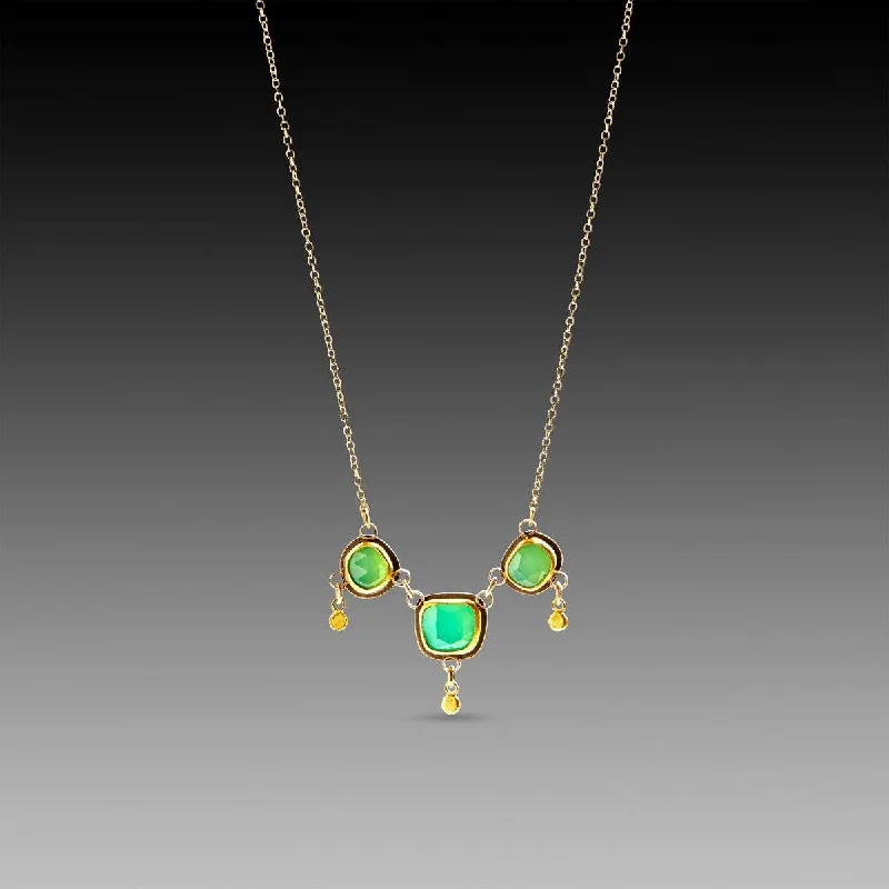 Seraph wing necklaces-Chrysoprase Necklace with Gold Drops