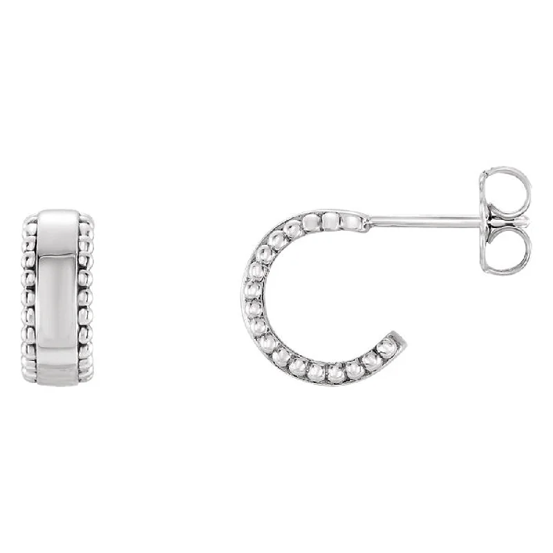 Prism crystal earrings-4mm x 10mm (3/8 Inch) Sterling Silver Small Beaded J-Hoop Earrings