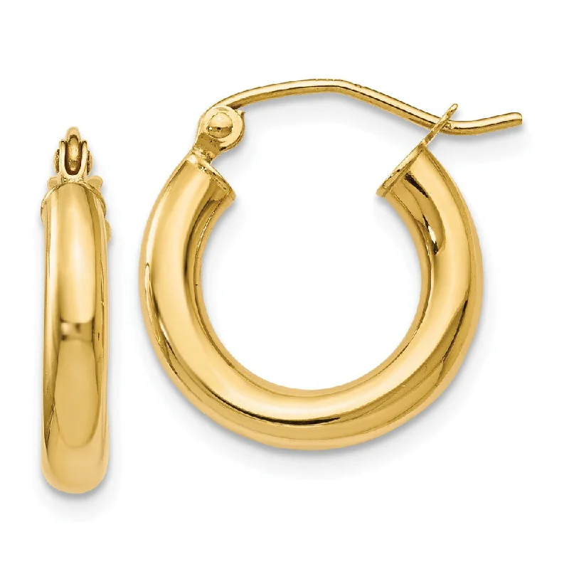 Gleaming gem earrings-3mm Round Hoop Earrings in 14k Yellow Gold, 16mm (5/8 Inch)