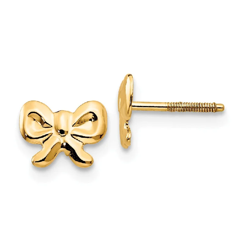 Tarnished silver earrings-Kids Textured Bows Screw Back Earrings in 14k Yellow Gold