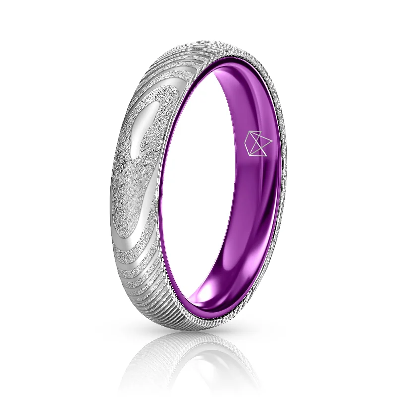 Indian tile rings-Wood Grain Damascus Steel Ring - Resilient Purple - 4MM