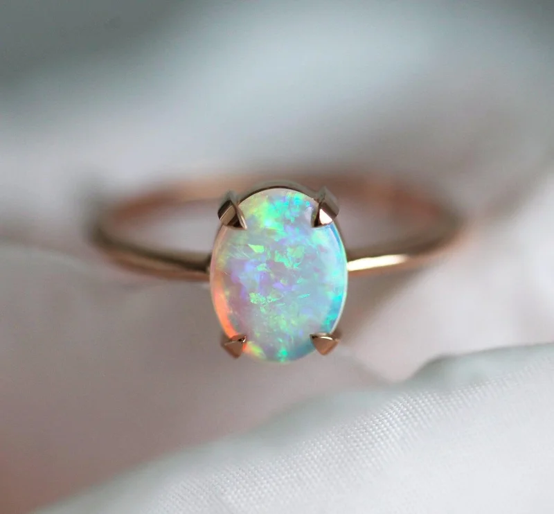 Fired clay rings-Desiree Oval Opal Ring