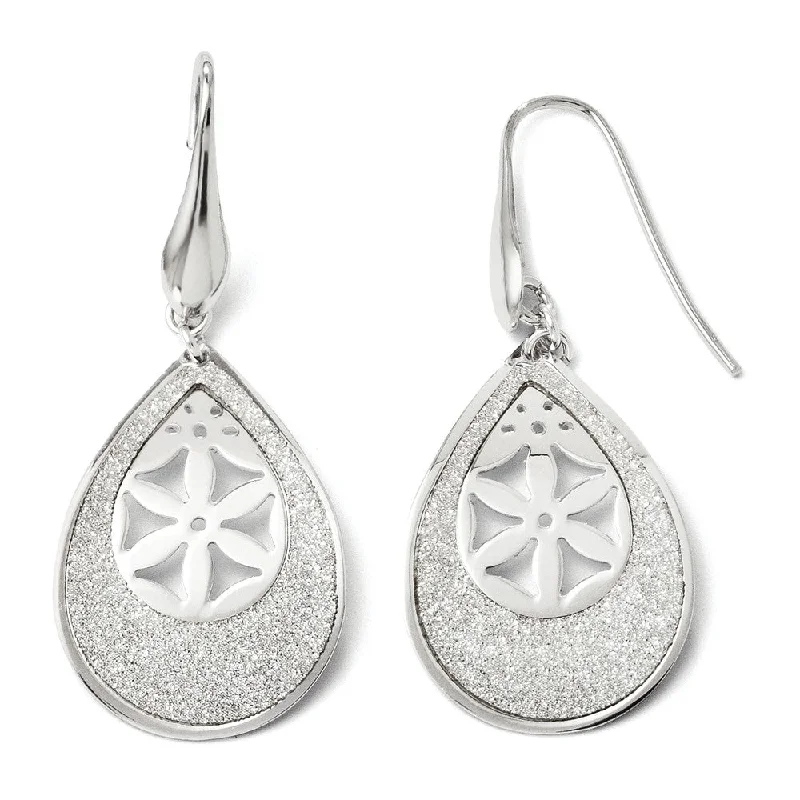 Crystal-wrapped earrings-Glitter and Floral Teardrop Dangle Earrings in Sterling Silver