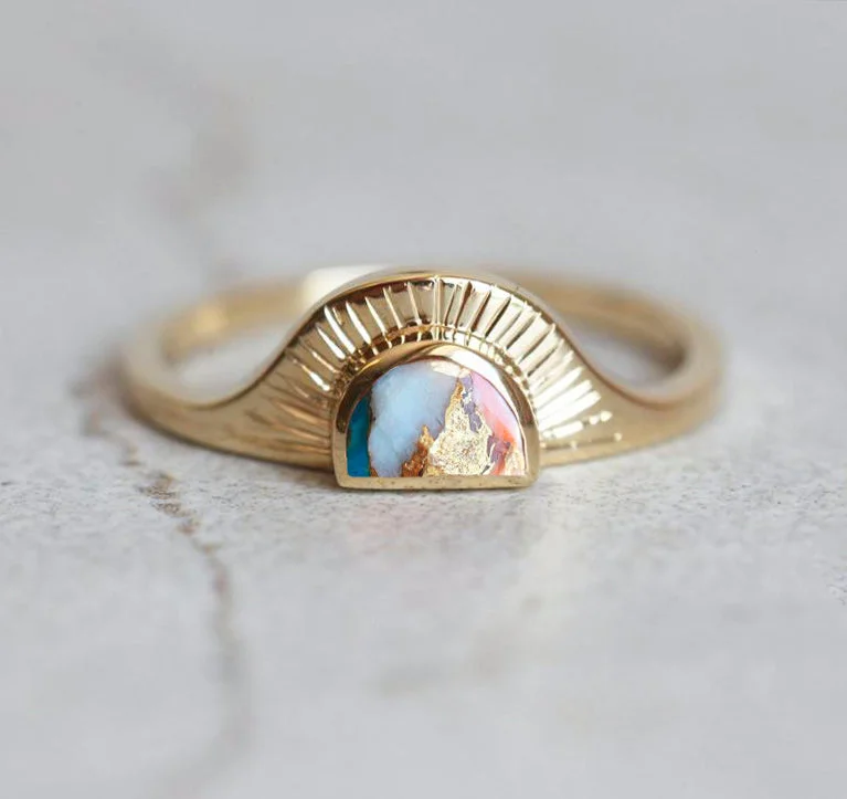 Sturdy geometric rings-Cyra Oyster turquoise Ring