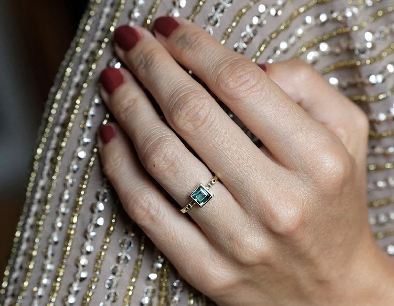 Bare dot rings-Green Tourmaline Ring With Black Diamonds