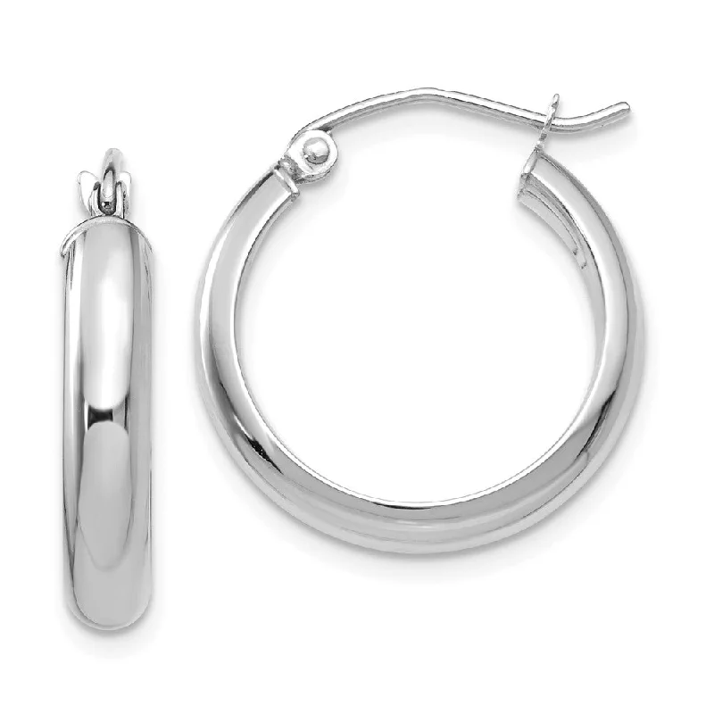 Subtle heart earrings-3.75mm x 20mm Polished 14k White Gold Domed Round Tube Hoop Earrings