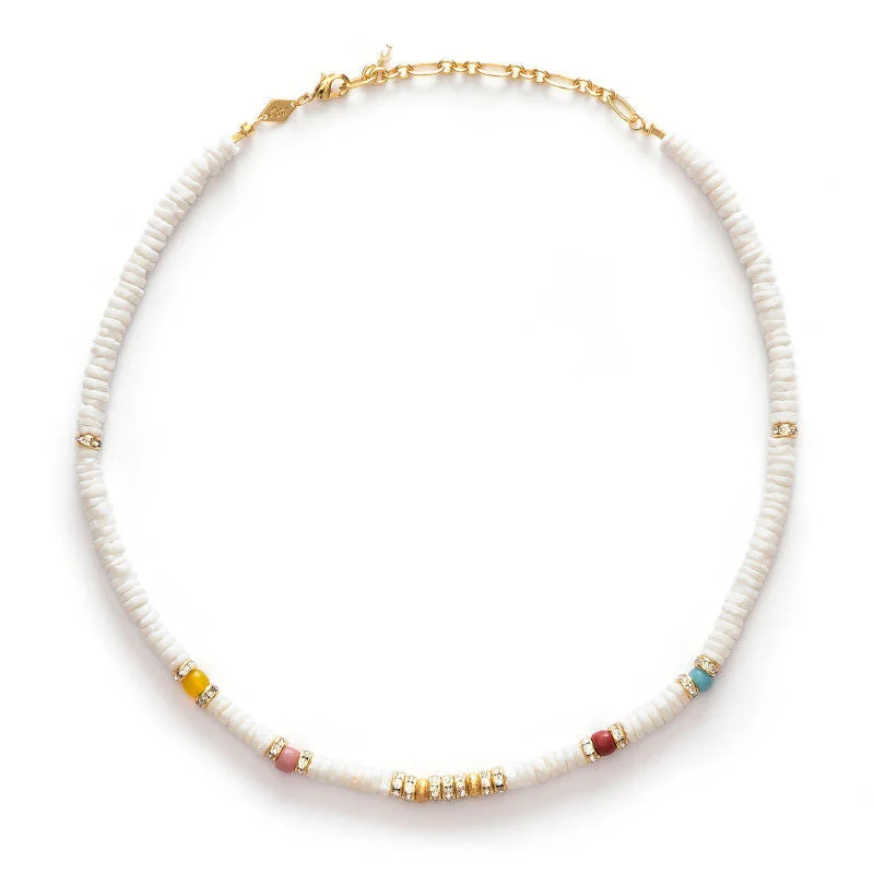 Sturdy chain necklaces-Sun Dance Gold Plated Necklace w. White Beads & Gemstones