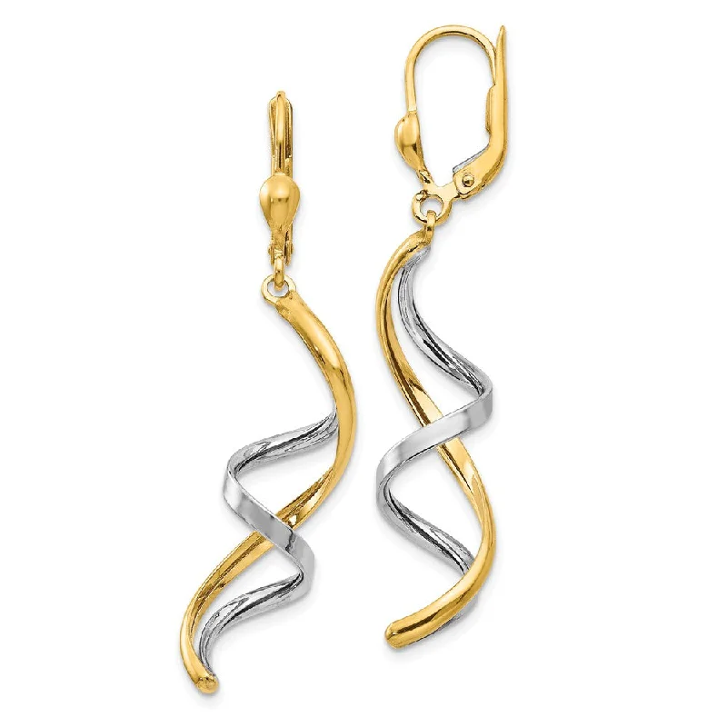 Loop knot earrings-Spiral Lever Back Earrings in 14k Two-tone Gold