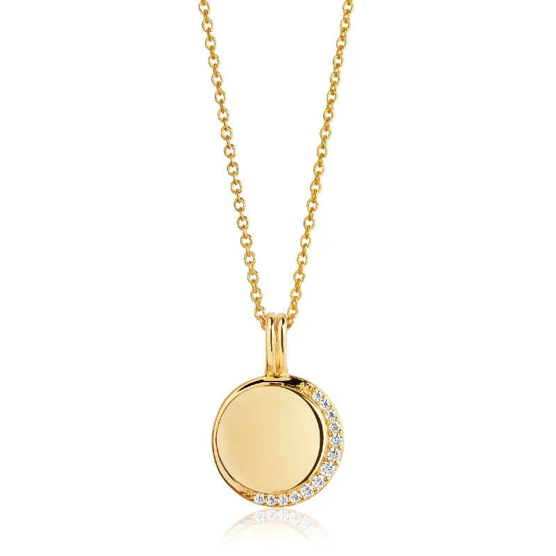 Jet black necklaces-Portofino round Gold Plated Necklace w. White Zirconias