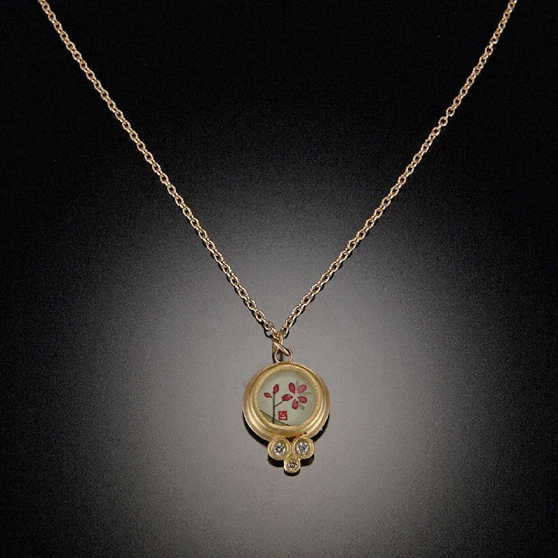 Crystal-wrapped necklaces-Tiny Gold Plum Blossom Necklace with Diamond Trio