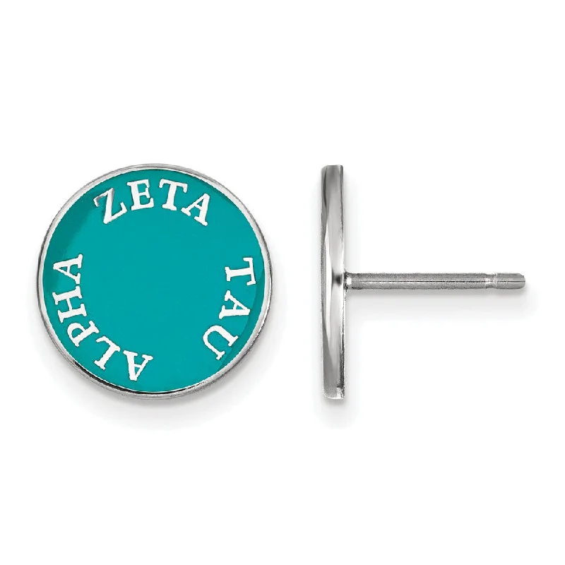 Intricate drop earrings-Sterling Silver & Blue-Green Enamel Zeta Tau Alpha Post Earrings