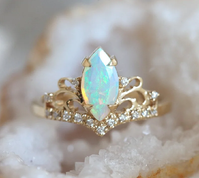 Fringe edge rings-Elaine Marquise Opal Ring