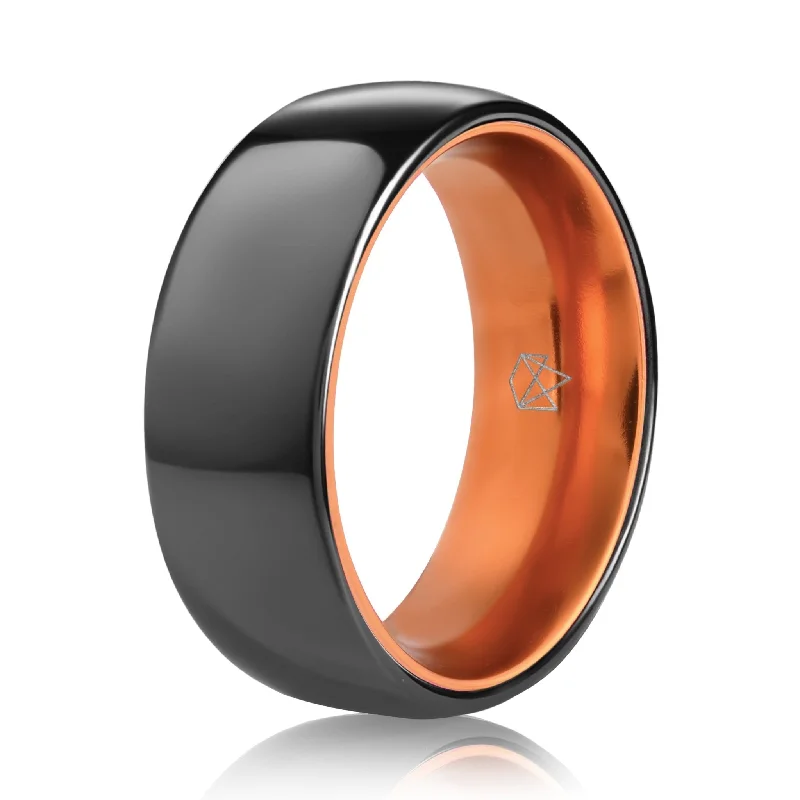 Kunzite gem rings-Black Ceramic Ring - Resilient Orange