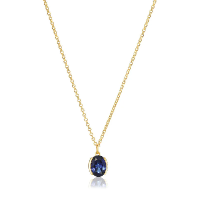 Rustic woven necklaces-Ellisse Carezza 18K Gold Plated Necklace w. Blue Zirconia