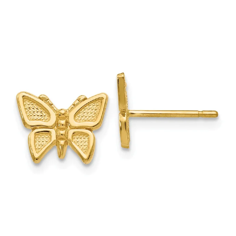 Plain stud earrings-10mm Textured Butterfly Post Earrings in 14k Yellow Gold