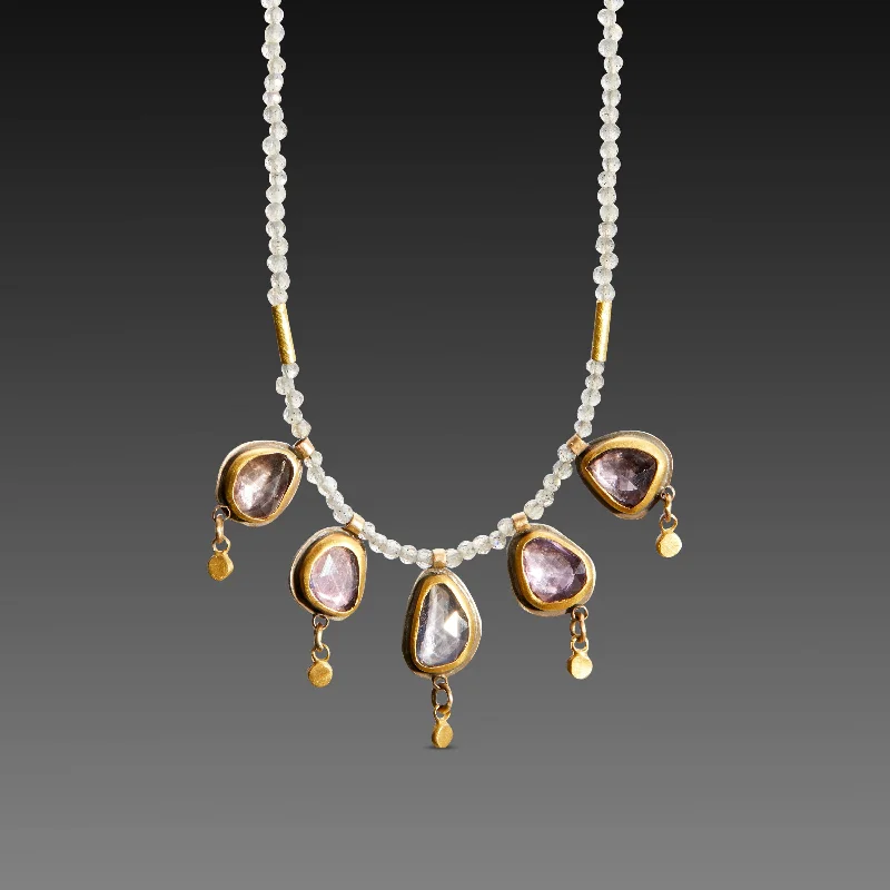 Heavy gem necklaces-Five Pink Sapphires with Labradorite Beaded Necklace