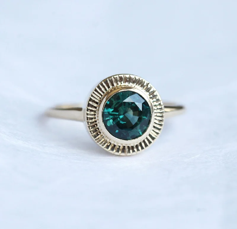 White quartz rings-Euphrasia Teal sapphire Sun Rays Ring