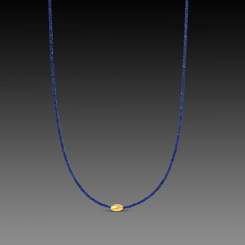 Radiant druzy necklaces-Lapis Necklace with Gold Rice Bead