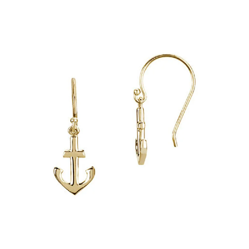 Waterfall drop earrings-Petite Anchor Dangle Earrings in 14k Yellow Gold