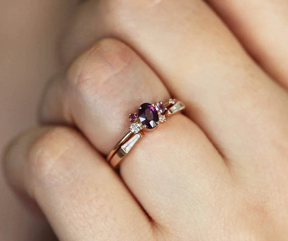 Smooth form rings-Carey Purple Sapphire Amethyst Diamond Cluster Ring