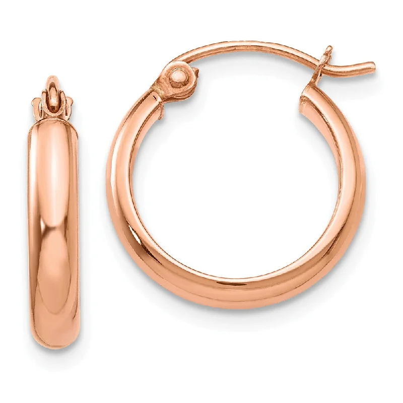 Sweeping design earrings-2.8mm x 15mm Polished 14k Rose Gold Half Round Tube Hoop Earrings