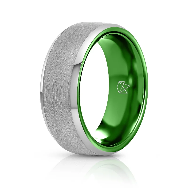 Peridot inlay rings-Silver Tungsten Ring - Resilient Green