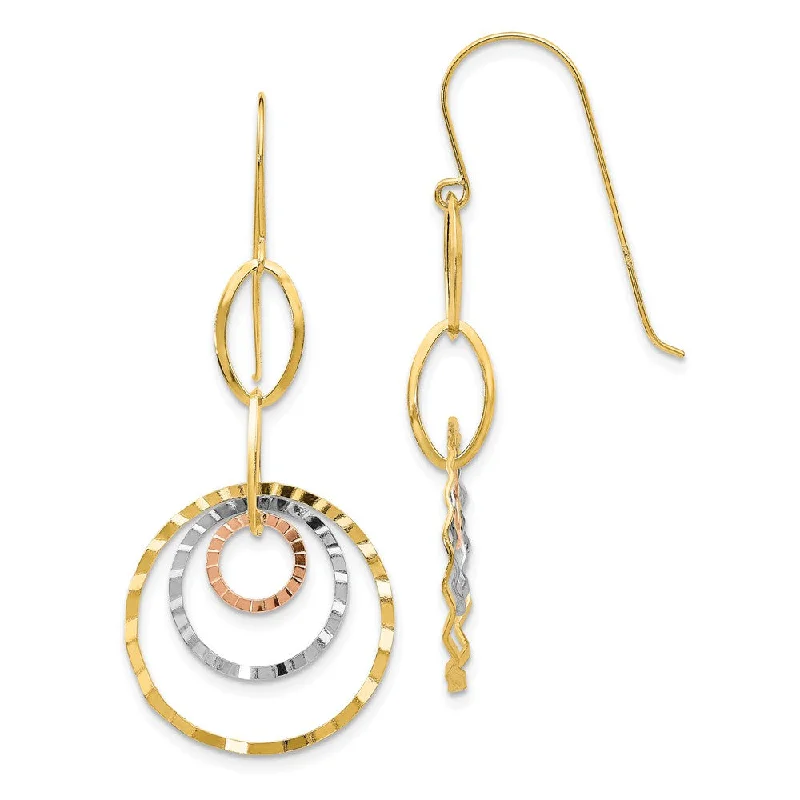 Large hoop earrings-Tri-color Wavy Circle Dangle Earrings in 14k Gold