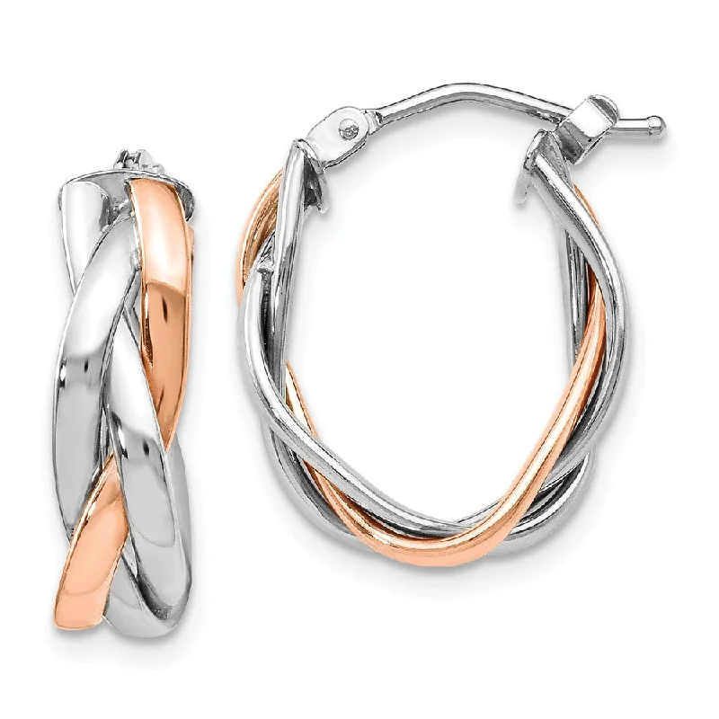 Five-tier earrings-14k White Gold & Rose Rhodium-Plated Braided Oval Hoop Earrings, 20mm