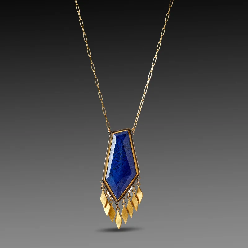 Twig design necklaces-Polished Lapis Fringe Necklace