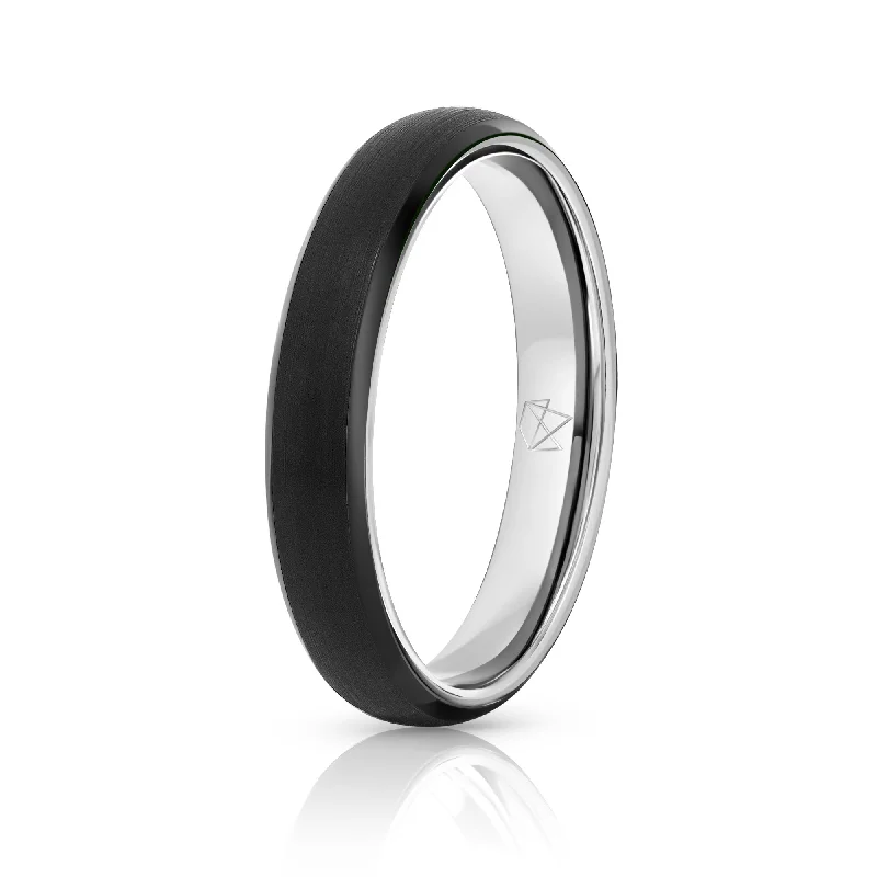 Crystal stack rings-Black Tungsten Ring - Sterling Silver - 4MM