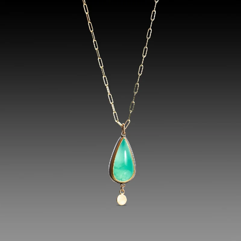 Woven thread necklaces-Chrysoprase Teardrop Necklace