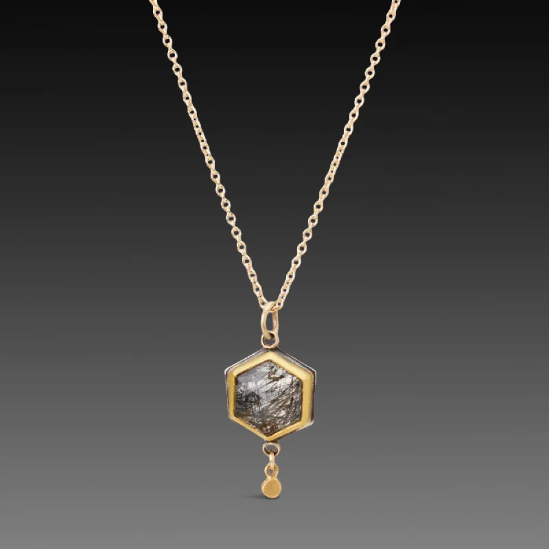 Bowed pendant necklaces-Tourmalinated Quartz Necklace in Gold